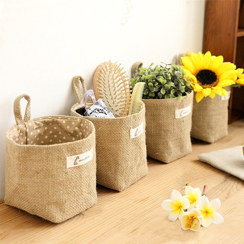 Linen Bag Bulk - 北欧スタイルの小さな吊り壁ポケット収納バスケット袋雑貨オーガナイザー化粧品オーガナイザーコットンリネンおもちゃ収納バッグ