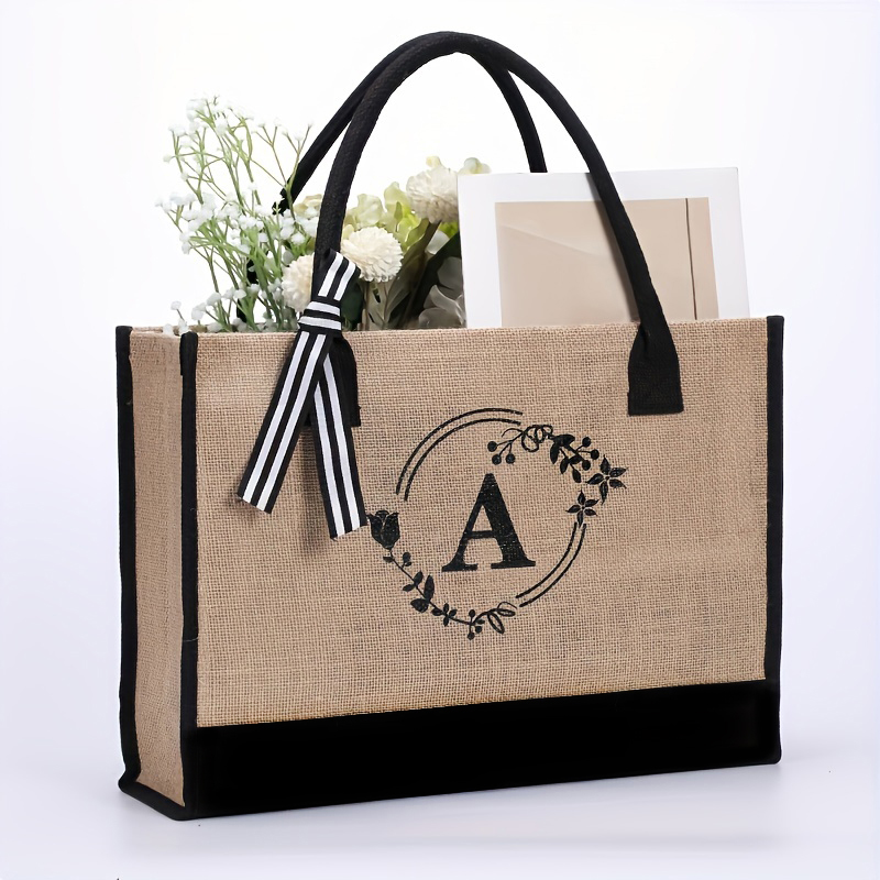 Linen Bag Bulk - ジュート布製大容量A-Z文字入りショルダーバッグ、ギフトバッグ、ショッピングバッグ