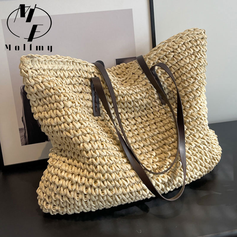 Linen Bag Bulk - 女性のための大きな編まれたストローバッグ,大容量のハンドバッグ,カジュアルなショルダーバッグ,シンプルなスタイルのショッピング,高級デザイン,ビーチスタイル,夏
