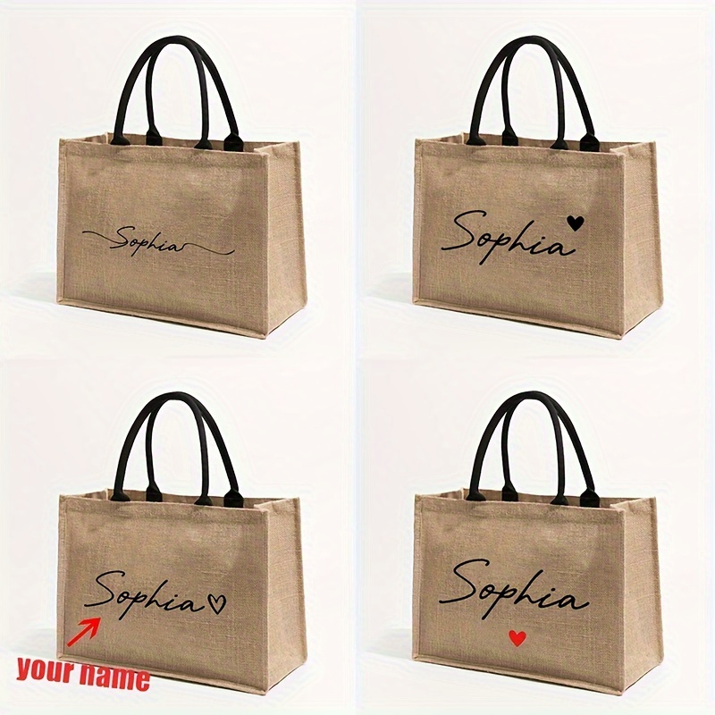 Linen Bag Bulk - カスタムネームパターンショッピングパーソナライズされたビーチバッグ女性用モノグラムギフトトートバッグ女性用トラベルトイレタリー収納バッグ