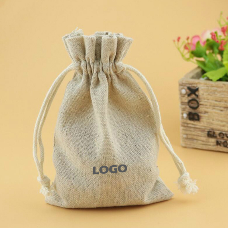 Linen Bag Bulk - ジュエリー用リネン巾着袋,50個,化粧品/保管/結婚式/梱包/ギフト/イヤリング/ビーズ袋,自然な色,印刷されたロゴ