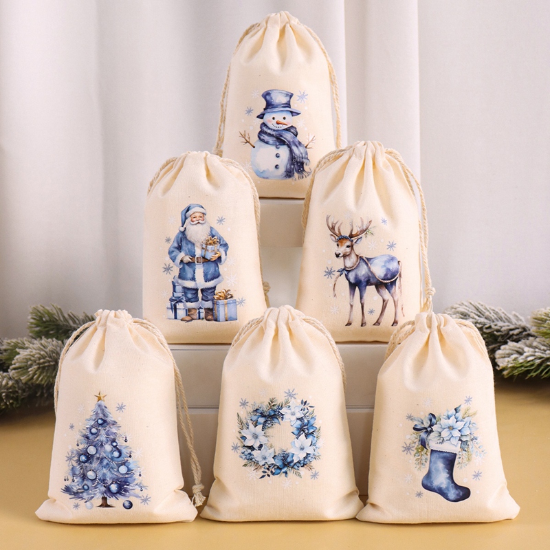 Linen Bag Bulk - 6 個クリスマスリネンコットンギフトバッグメリークリスマスデコレーション 2026 クリスマス包装キャンディーバッグナヴィダードナタール新年装飾 2027