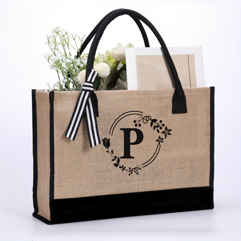 ジュート布製大容量A-Z文字入りショルダーバッグ、ギフトバッ - Linen Bag Bulk のレビューと価格