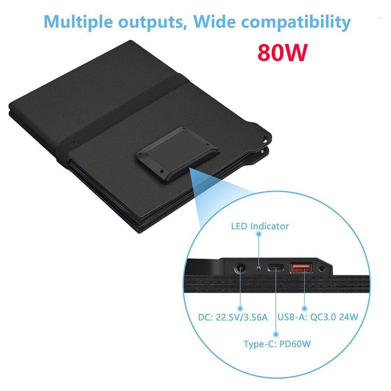 高効率80W/45Wポータブル折りたたみ式ソーラーチャージャ - Solar Charger Panel Foldable のレビューと価格