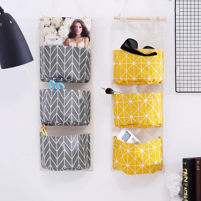 1PC 3 ポケット吊り下げ壁収納袋家庭用寝室リビングルーム - Linen Bag Bulk のレビューと価格