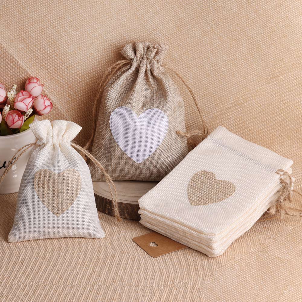 5 ピース/ロットハートリネンジュエリーバッグ巾着ポーチ装飾 - Linen Bag Bulk のレビューと価格