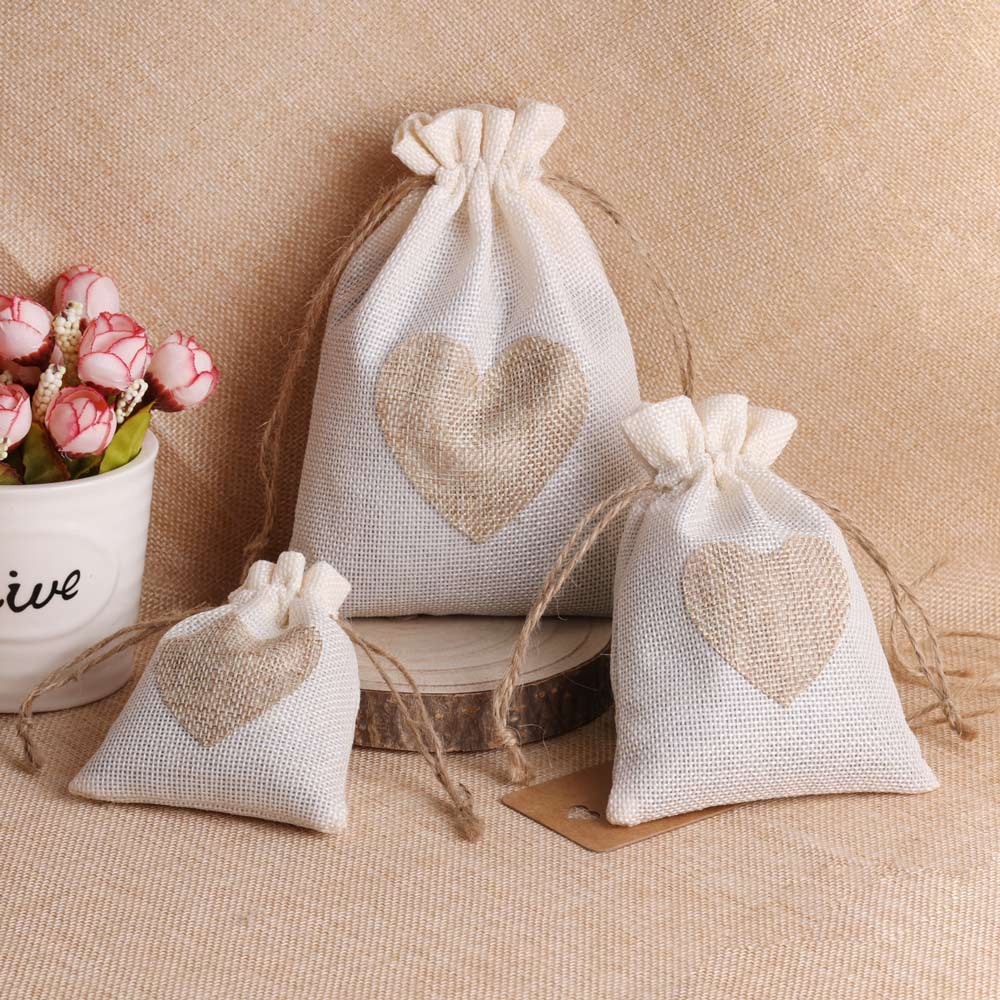 5 ピース/ロットハートリネンジュエリーバッグ巾着ポーチ装飾 - Linen Bag Bulk のレビューと価格