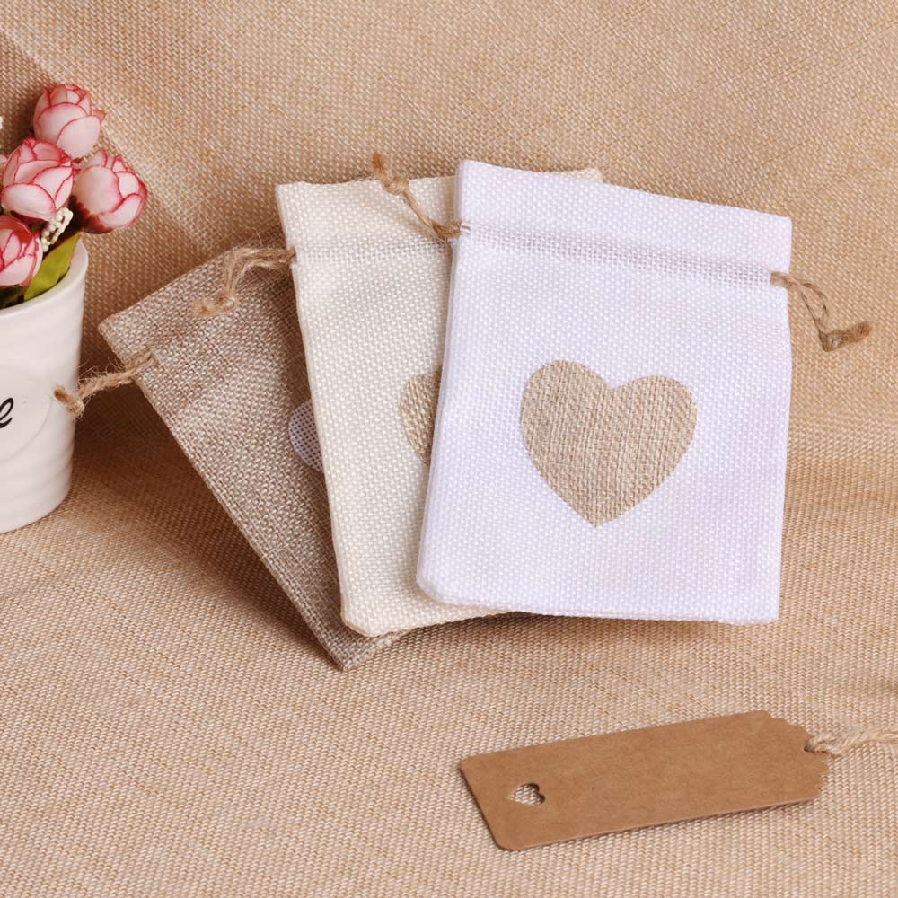 5 ピース/ロットハートリネンジュエリーバッグ巾着ポーチ装飾 - Linen Bag Bulk のレビューと価格