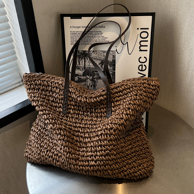女性のための大きな編まれたストローバッグ,ビーチバッグ,大容 - Linen Bag Bulk のレビューと価格