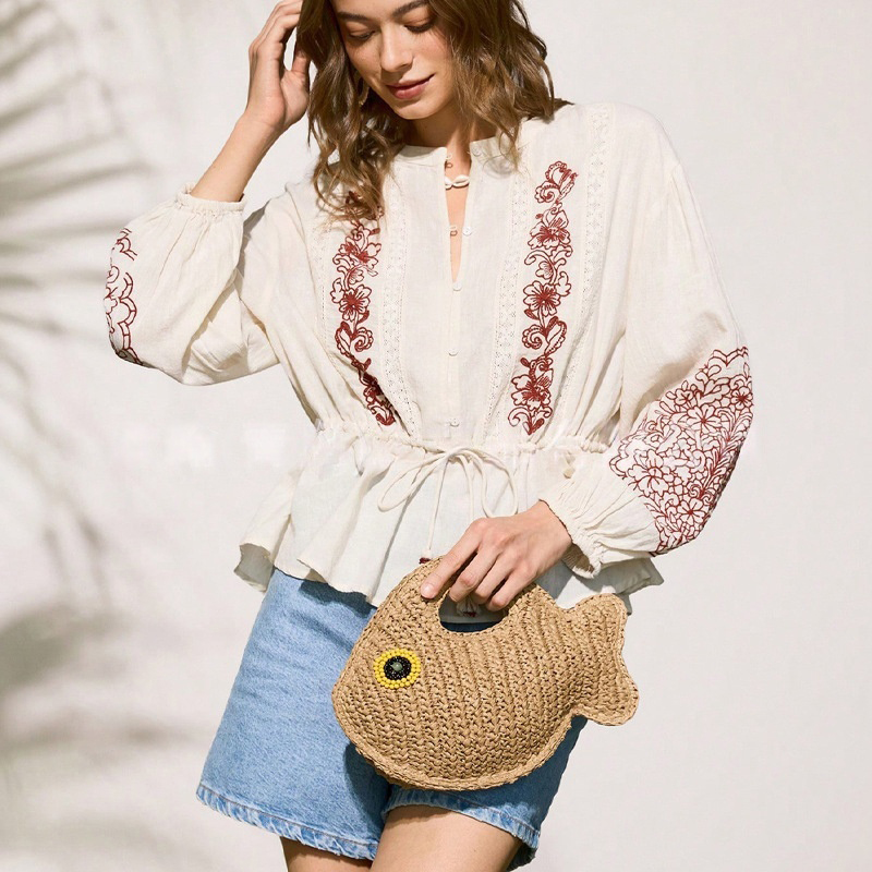 ラフィアわら編みバッグ、魚の形をした面白くてかわいい女性用ハ - Linen Bag Bulk のレビューと価格