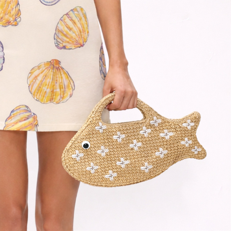 ラフィアわら編みバッグ、魚の形をした面白くてかわいい女性用ハ - Linen Bag Bulk のレビューと価格