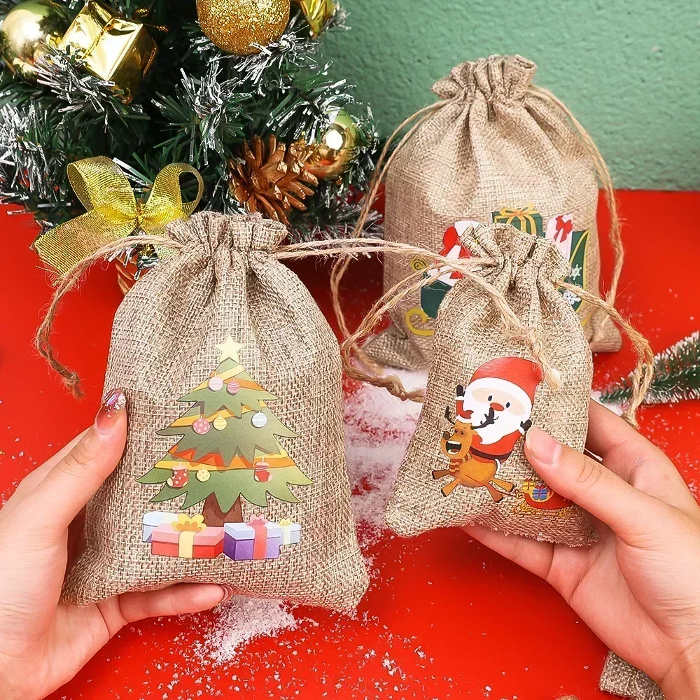 クリスマスリネンバッグ、漫画サンタクロース、雪だるま、キャン - Linen Bag Bulk のレビューと価格