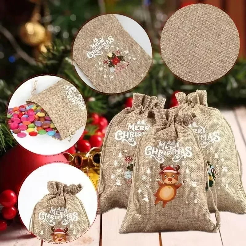 クリスマスリネンバッグ、漫画サンタクロース、雪だるま、キャン - Linen Bag Bulk のレビューと価格