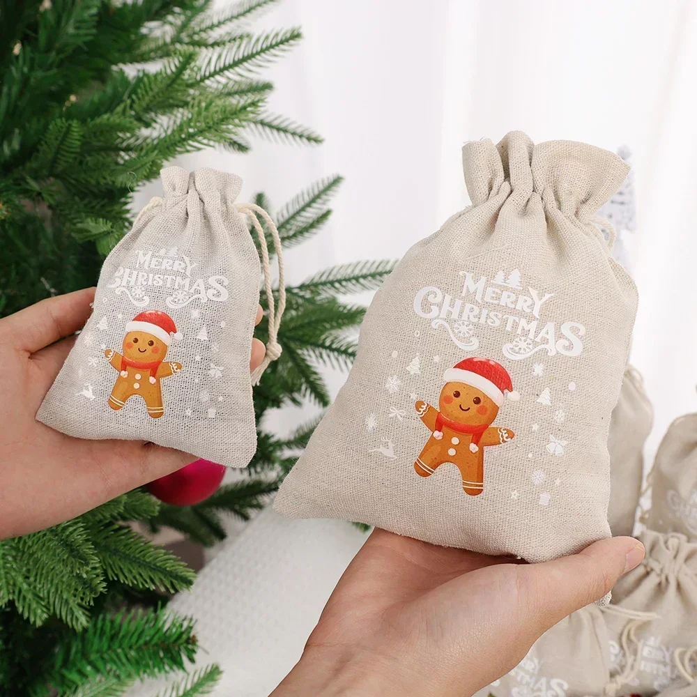クリスマスリネンバッグ、漫画サンタクロース、雪だるま、キャン - Linen Bag Bulk のレビューと価格