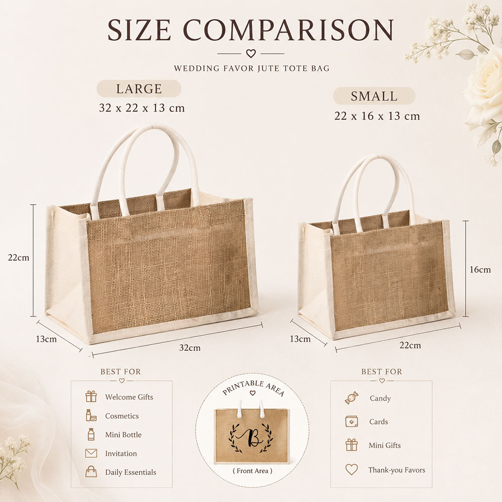 カスタムウェディングギフトバッグ　名入れジュートトートバッグ - Linen Bag Bulk のレビューと価格