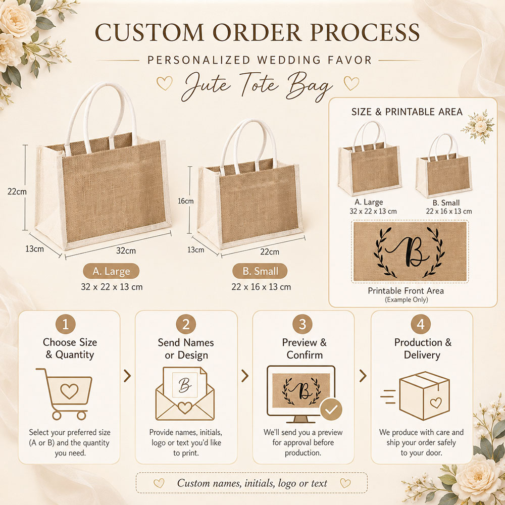 カスタムウェディングギフトバッグ　名入れジュートトートバッグ - Linen Bag Bulk のレビューと価格