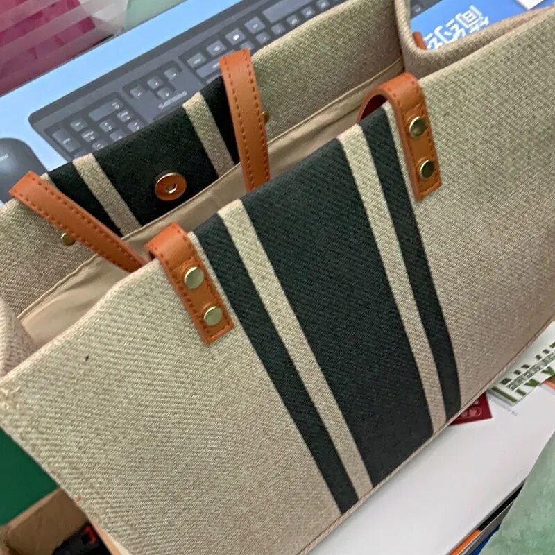 女性のための大容量キャンバストラベルバッグ、ストライプパター - Linen Bag Bulk のレビューと価格